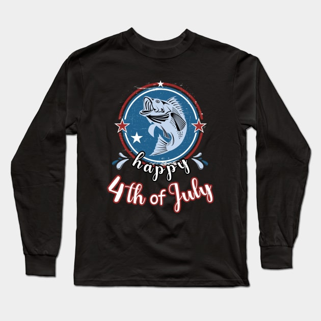 Happy 4Th of July Funny Fish Retro Long Sleeve T-Shirt by Cute Pets Graphically